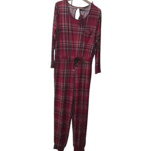 JOLIE & JOY One Piece Jumpsuit Pajamas w/ Matching Scrunchie Red Plaid Size 1X